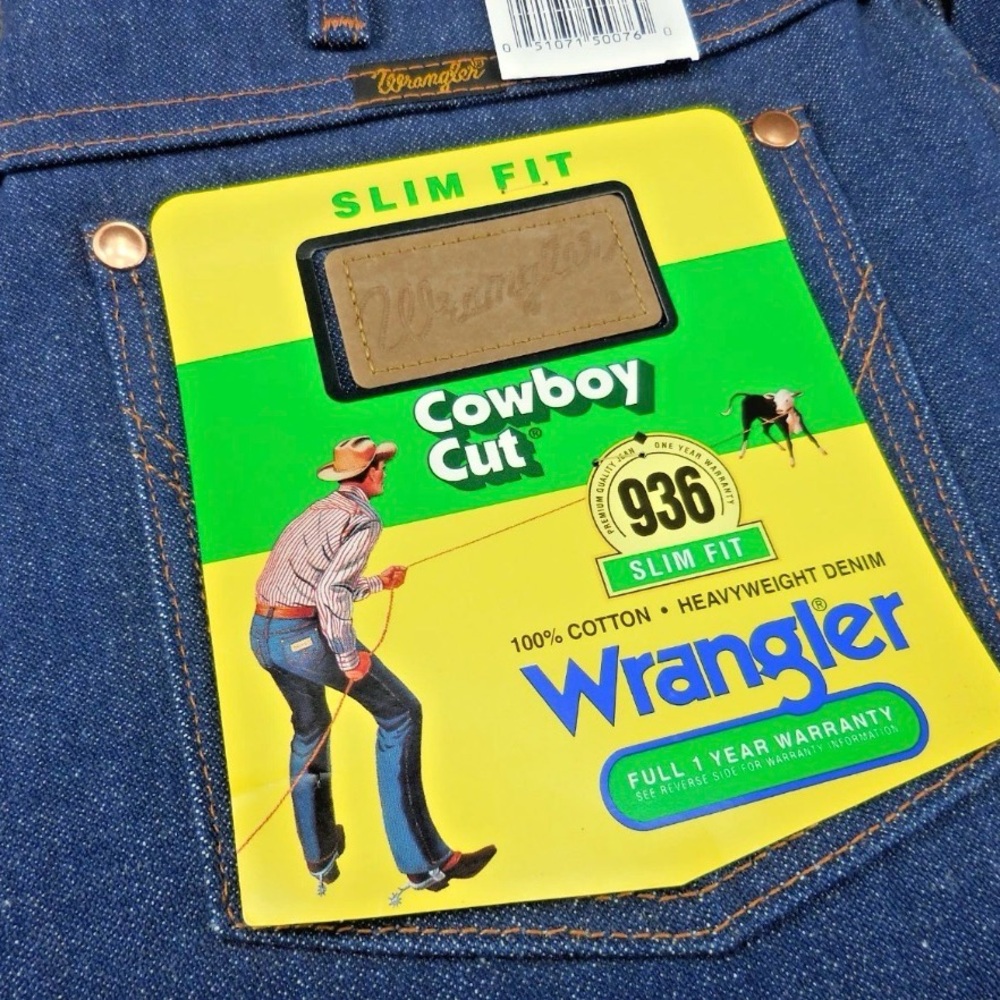 NOS 90's Wrangler 936DEN Slim Fit 32x30 Cowboy Cut Jeans USA Blue 100% Cotton - Picture 2 of 9